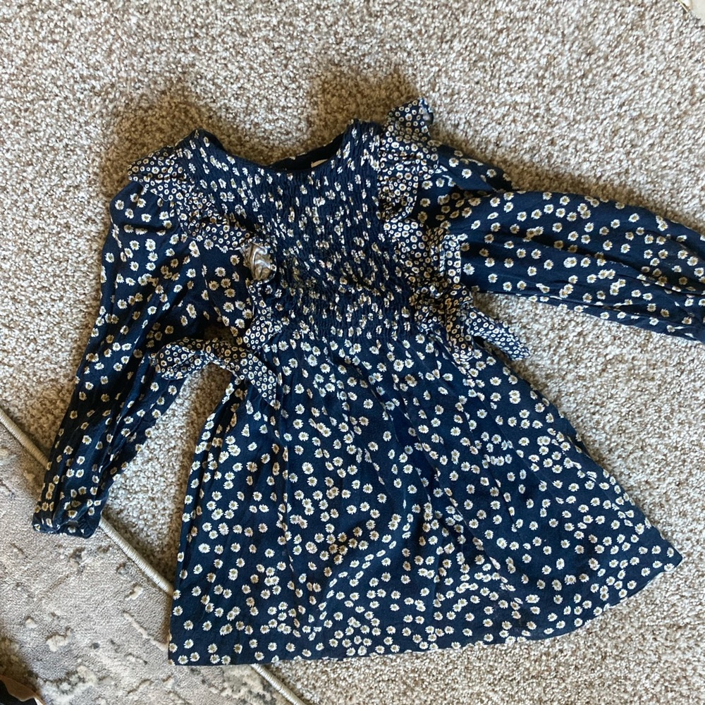 Zara Blue Flora Soft Dress Bows Ruffles Shirred